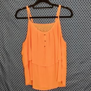 Toto Collection - Neon orange ruffled tank top with adjustable straps. Size- 1XL